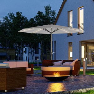 Sombrilla de Jardín Ø265x240 cm Parasol de Terraza con Luces LED Solares Manivela e Impermeable para Piscina Patio Gris Claro