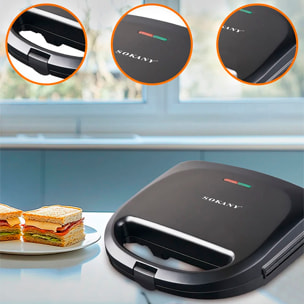 Sandwichera antiadherente con 750W de potencia y luz indicadora. Placas triangulares especiales sandwich.
