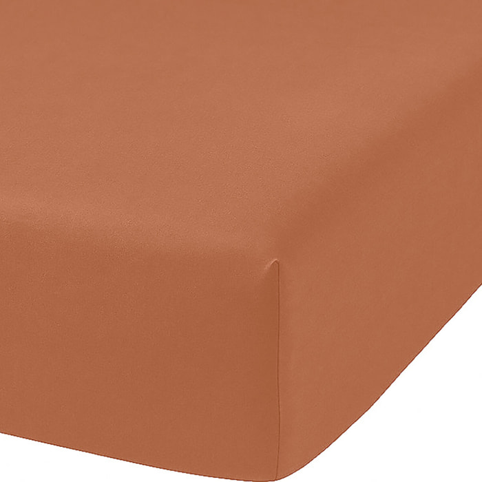 Drap housse 100% percale de coton bonnet 30cm uni - terracotta