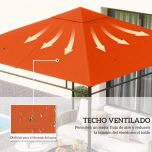 Outsunny Techo de Repuesto para Cenador, 3x3 m, Cubierta de Repuesto con 8 Orificios de Drenaje, Ventilación y Protección UV, SOLO Toldo de Recambio para Pabellón Gazebo, Naranja