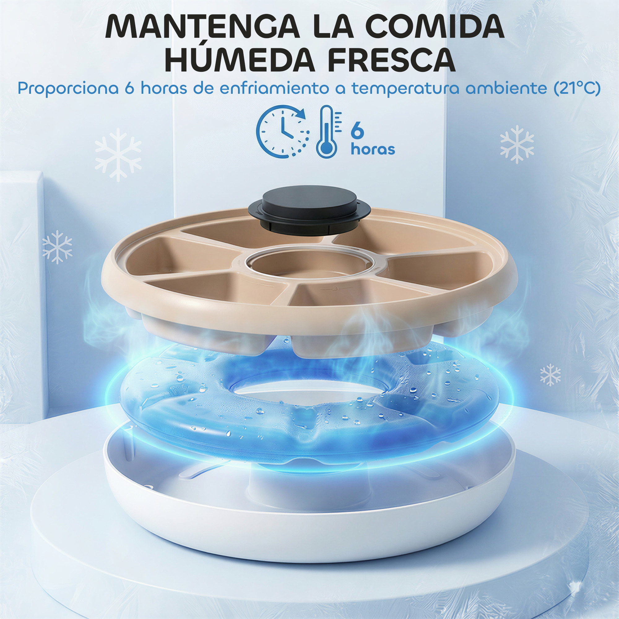 Comedero Automático para Gatos y Perros, Dispensador de Comida para Gatos con Temporizador Programable, Paquete de Hielo, 6 Cuencos, Pantalla LED, Funciona con Baterías, para Secos y Húmedos