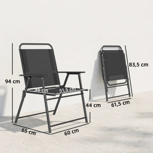 Pack de 4 Sillas de Camping Plegables, Sillas de Jardín Exterior con Respaldo Alto, Asiento Ancho y Reposabrazos, Tela Textilene Transpirable y Marco de Acero para Terraza, 65x60x94 cm, Negro