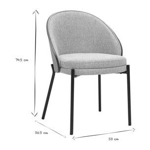 Chaises en tissu effet velours texturé gris, bois foncé et métal (lot de 2) TUCSON