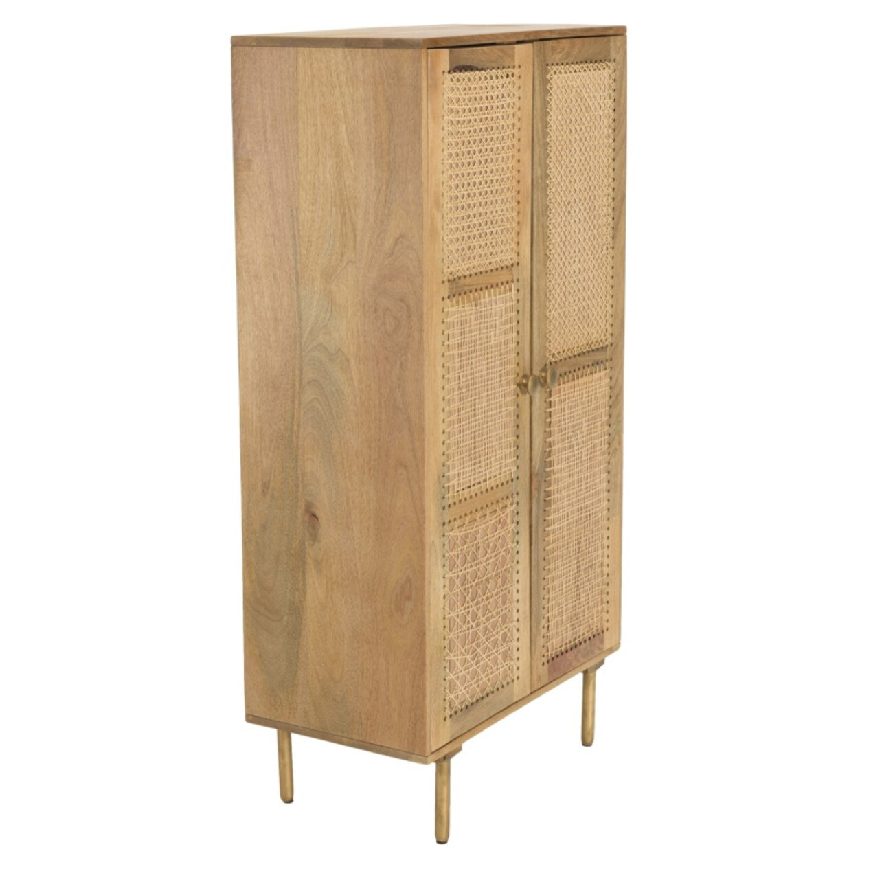 ISA - Meuble haut marron 2 portes bois de manguier cannage couleur naturelle