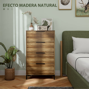 Cómoda de 4 Cajones Cómoda para Dormitorio Alta con Tiradores Metálicos Cajonera Estrecha para Salón Pasillo 62x35x105 cm Natural