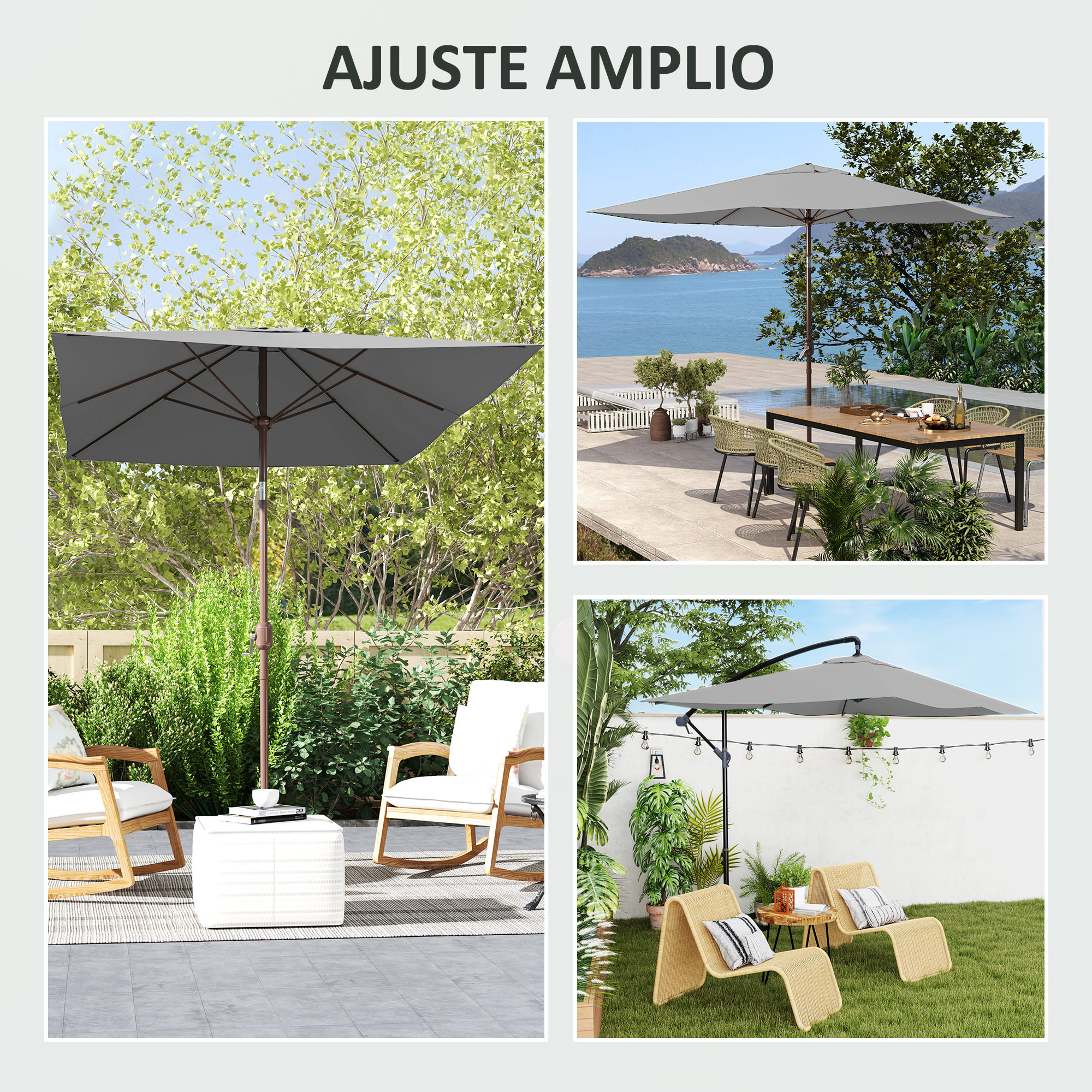 Toldo de Recambio de Sombrilla de 3x2 m Toldo de Repuesto para Sombrilla de Patio con Ventilación Superior Protección UV 50+ Cubierta de Repuesto para Parasol para Exteriores Gris Claro