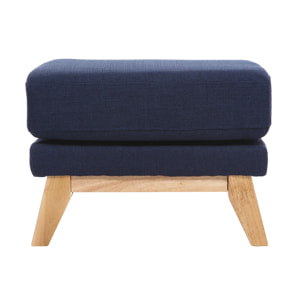 Pouf repose-pieds déhoussable scandinave en tissu bleu foncé et bois clair OSLO