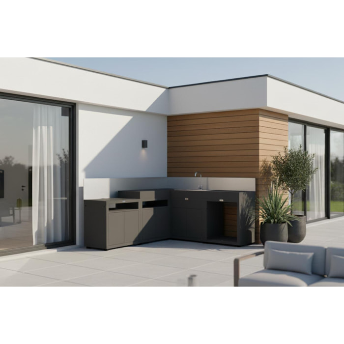 LE MARQUIER - Cuisine D'Angle 5 Elements Avec Credences - Noir