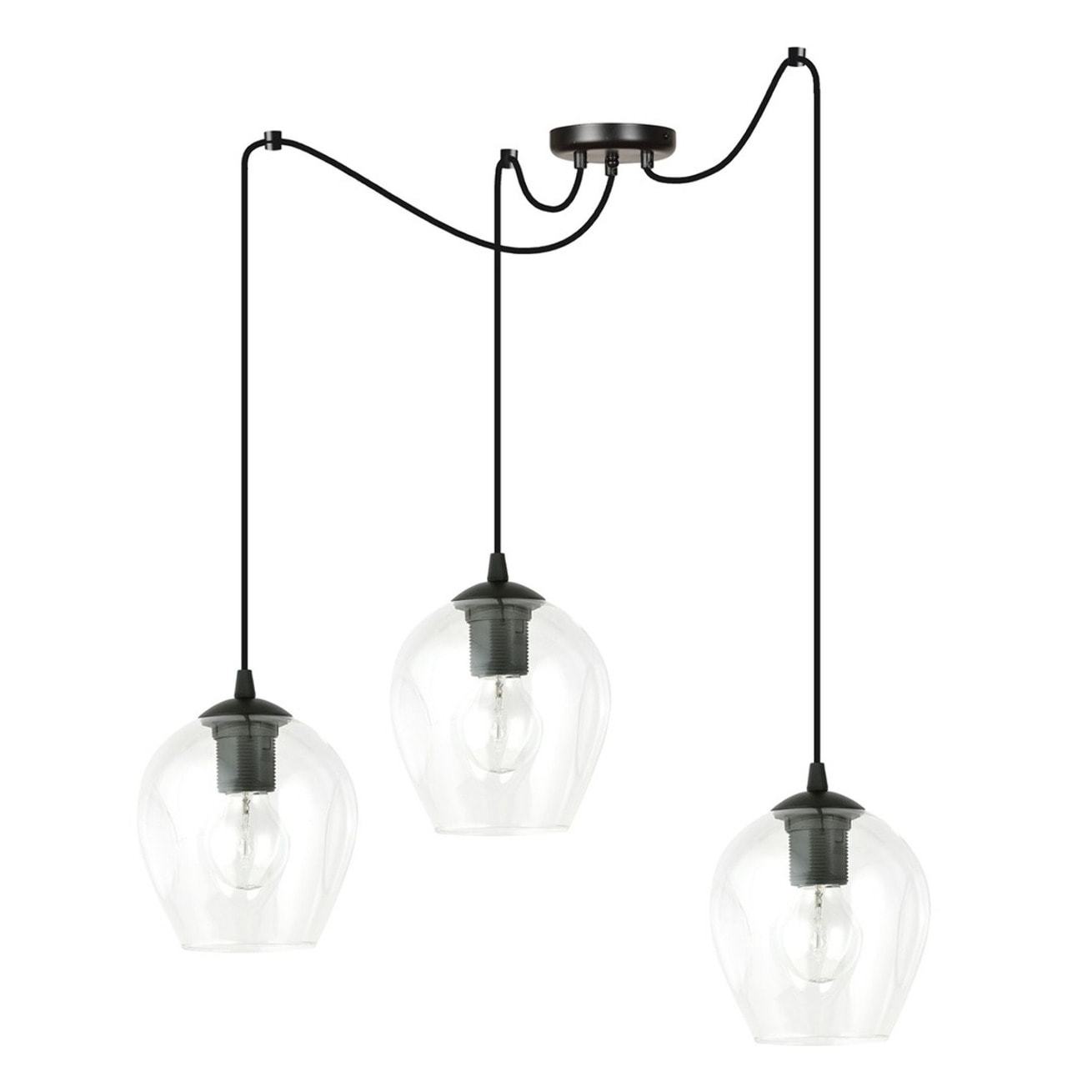Lampada a sospensione LEVEL con tre diffusori in vetro trasparente