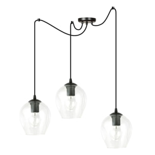 Lampada a sospensione LEVEL con tre diffusori in vetro trasparente