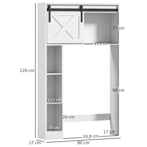 Meuble WC dessus de toilette meuble toilettes - porte coulissante, 6 compartiments - blanc
