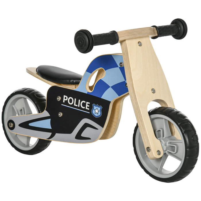 Bicicleta sin Pedales de Madera para Niños +18 Meses Estilo Policía 60x38x38 cm