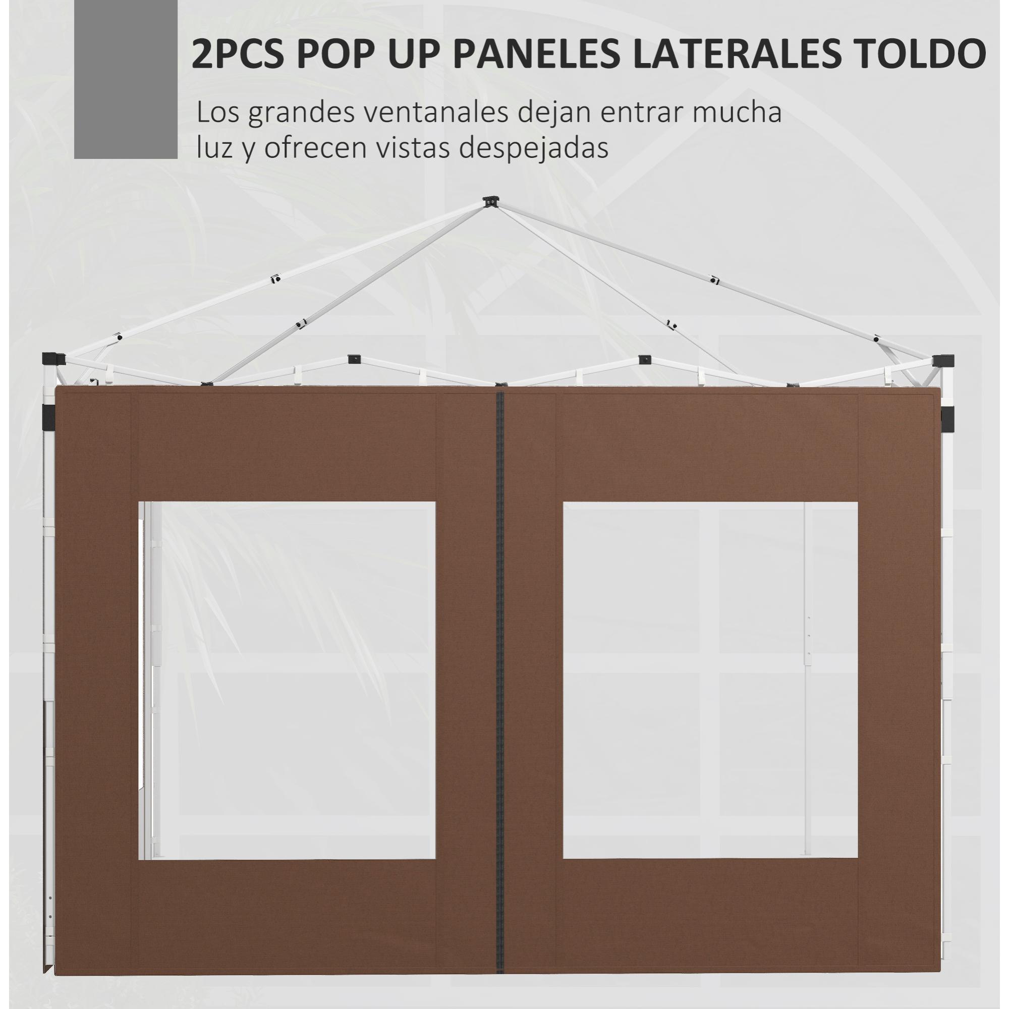 Outsunny Paredes Laterales para Carpa de 2 Paneles 295x195 cm Paredes Laterales de Repuesto de Tela Oxford con 2 Ventanas para Carpas de 6x3 m 3x3 m Marrón