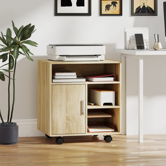 Support d'imprimante organiseur bureau caisson porte 3 niches grand plateau naturel