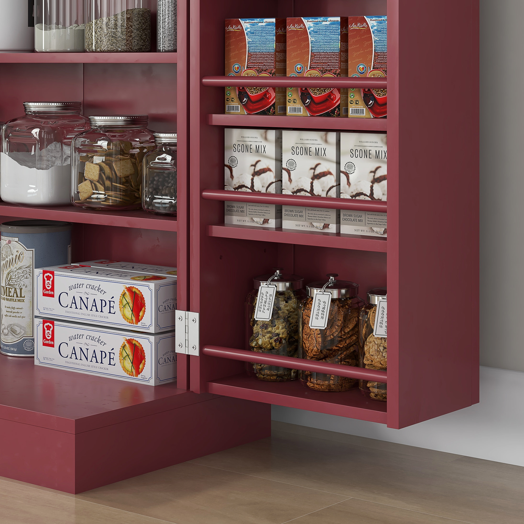 Armoire de cuisine 2 portes total 14 étagères - dim. 60L x 30l x 104H cm - MDF bordeaux
