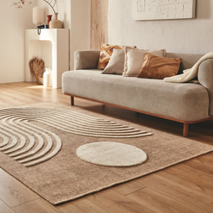 PALMA - Tapis aspect jute à motif géométrique en relief - Blanc