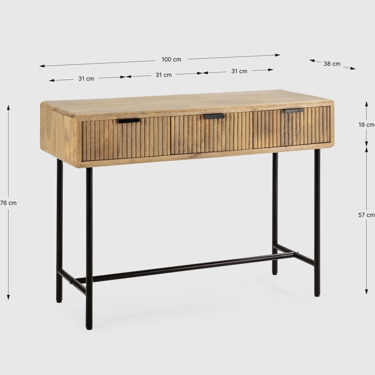 Console 3 tiroirs en bois de manguier - SANJA
