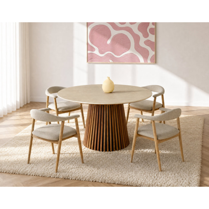 Lore - lot de 2 chaises en chêne massif et tissu - Bois / Beige