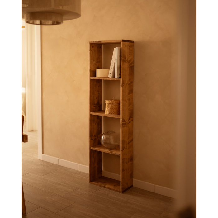 Estanteria de madera maciza en tono roble oscuro con 3 estantes Alto: 146 Largo: 40 Ancho: 20