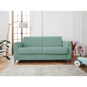 Owen - canapé lit 3 places convertible express couchage quotidien 140 cm matelas 12 cm en velours côtelé - Bleu