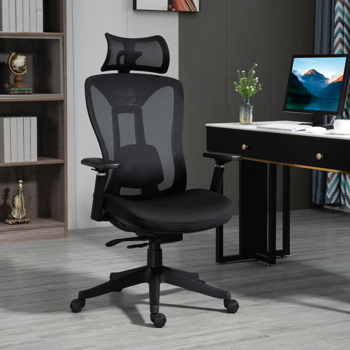 Silla de Oficina de Malla Silla de Escritorio Reclinable con Reposacabezas Ajustable Soporte Lumbar y Reposabrazos 3D Carga 150 kg 70x66x120-128 cm Negro