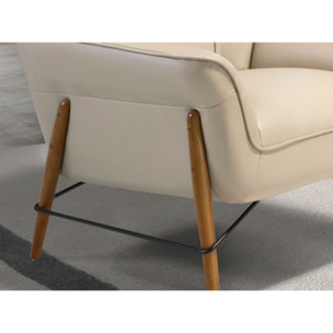 Sillón Angel Cerdá con reposabrazos con asiento y respaldo tapizados en piel de origen vacuno en arena patas de madera en miel 86x85x81cm