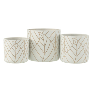 J-Line cache-pot Feuille - céramique - blanc/or - large - Ø 19 cm