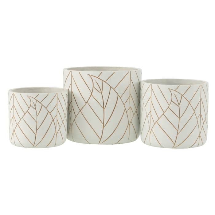 J-Line cache-pot Feuille - céramique - blanc/or - large - Ø 19 cm