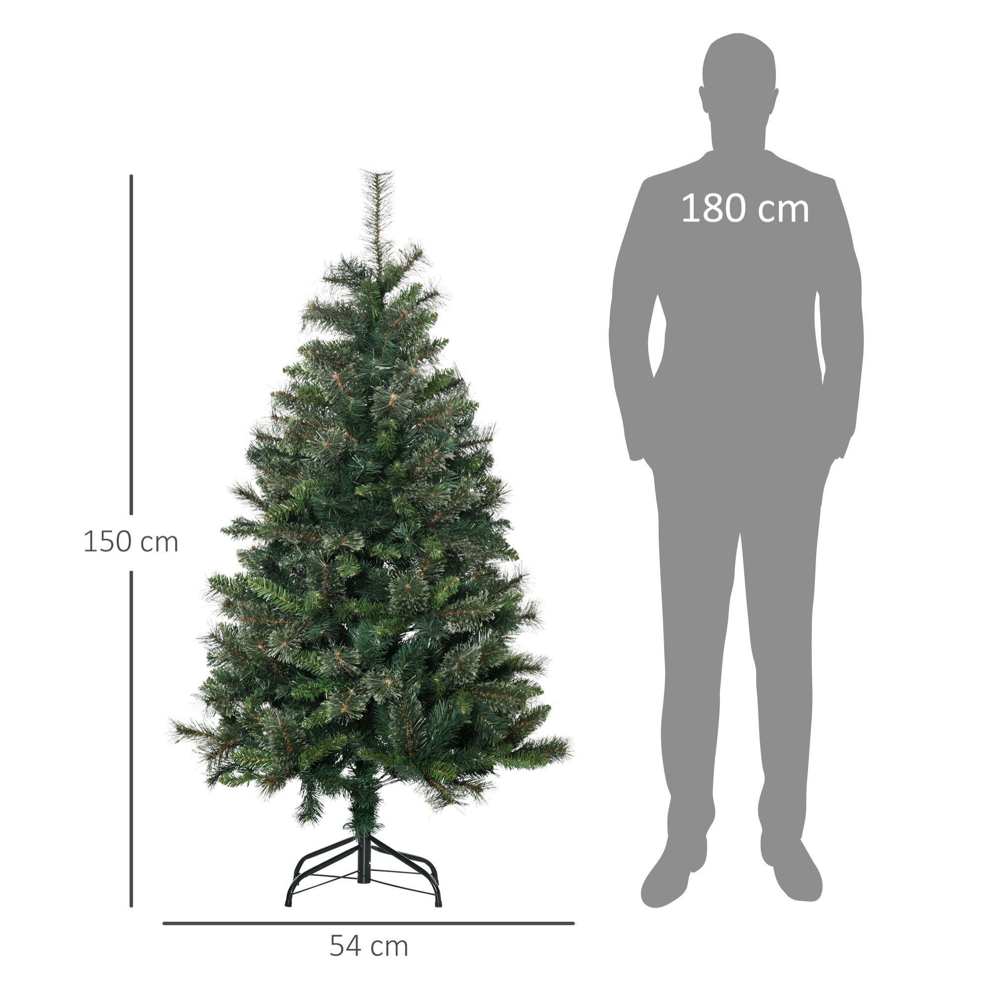 Sapin de Noël artificiel Ø 84 x 150H cm 665 branches épines imitation Nordmann grand réalisme vert