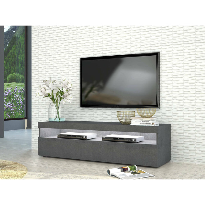 Mobile da soggiorno Porta TV, Made in Italy, Supporto per TV a 1 anta, Porta TV da salotto, cm 130x45h36, colore Grigio Cenere, con luce LED bianca