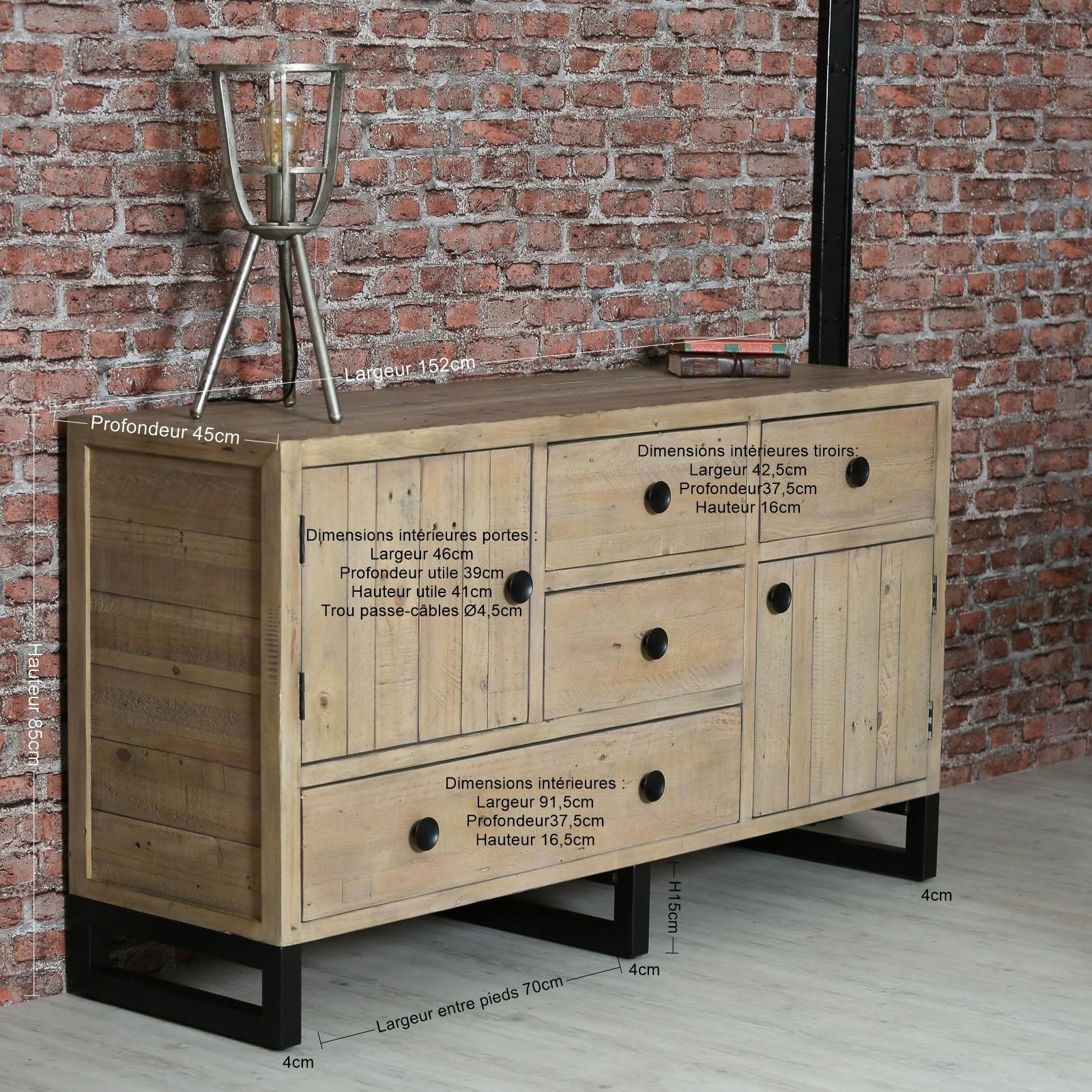 Buffet 152 cm bois recyclé AUCKLAND
