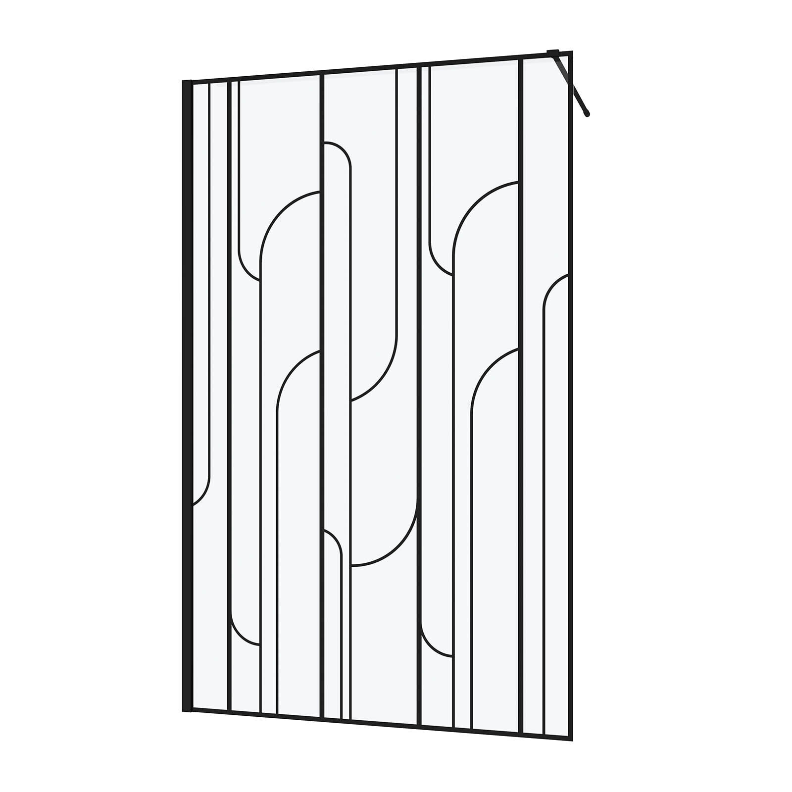 Paroi de douche à l'italienne 120x195cm Sérigraphie Art Déco Arrondie - Noir Mat - GATSBY