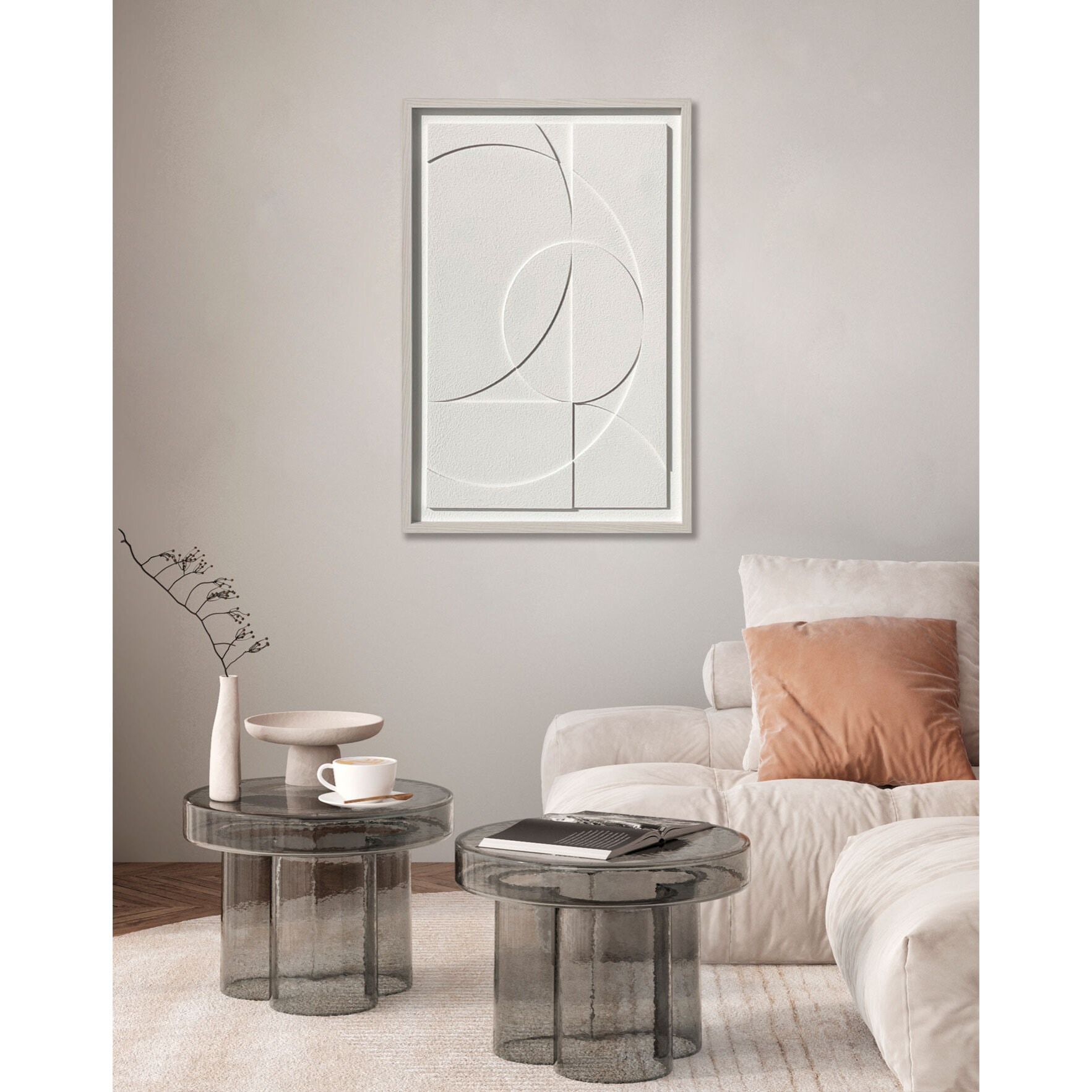 Cuadro Curves resina 3D texturizado geométrico blanco 93x63x4 cm