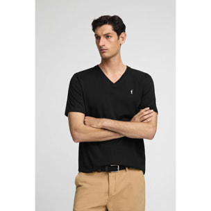 Camiseta negra con cuello pico y bordado Rigby Go