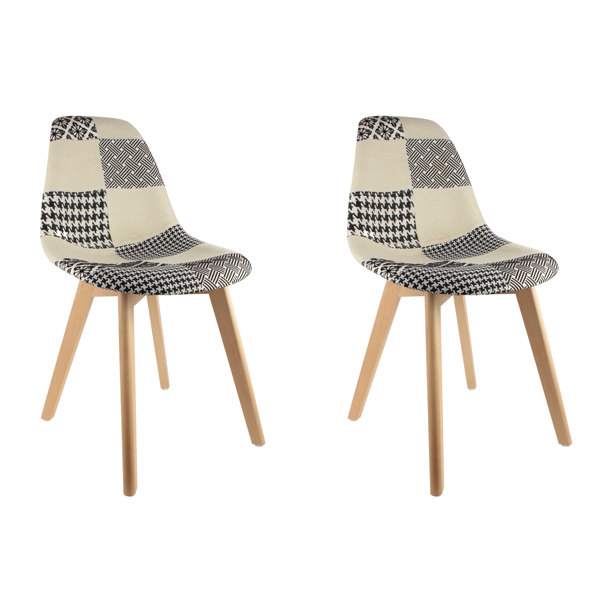Chaise Scandinave Patchwork Noir Blanc - Lot De 2