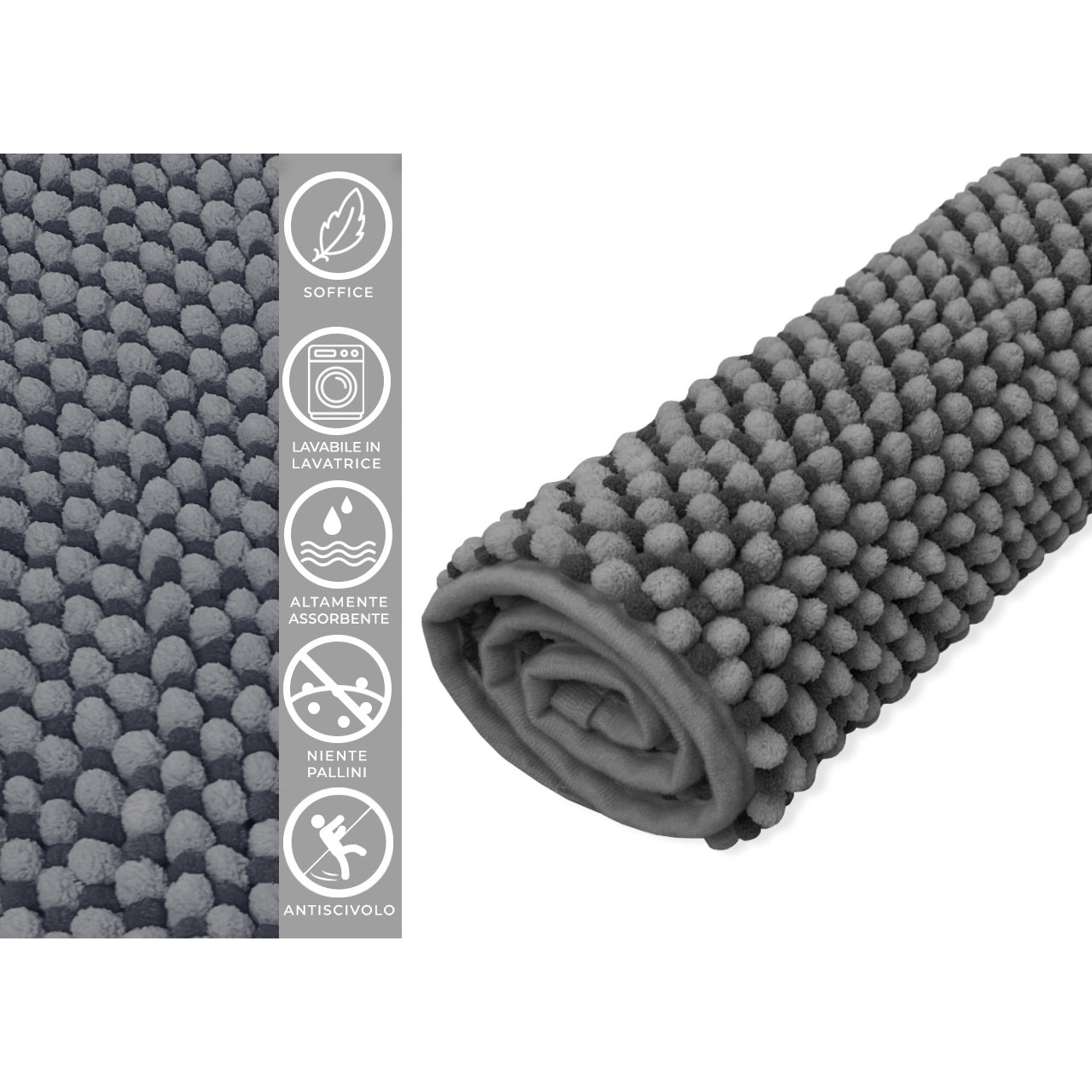 Tappeto Bagno Doccia Antiscivolo Super Assorbente Modello Dots Nero