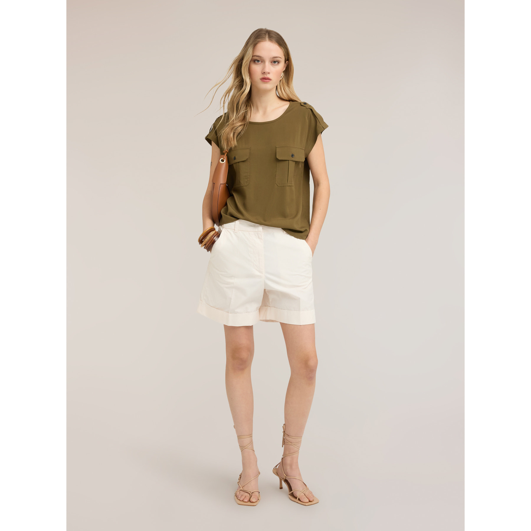 Motivi - Shorts a vita alta in cotone - Bianco