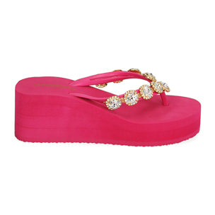Chanclas fucsia de PVC, cuña 5 cm