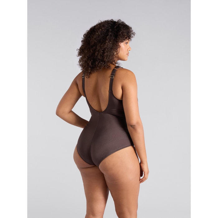 Fiorella Rubino - Costume intero tummy control arricciato - Marrone