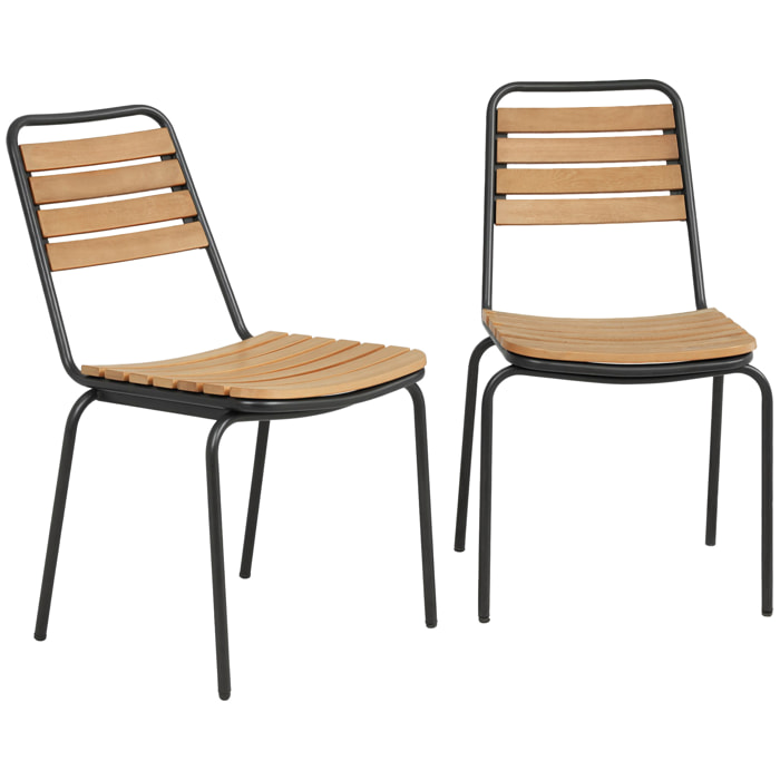 Lot de 2 chaises de jardin empilables acier noir bois eucalyptus pré-huilé