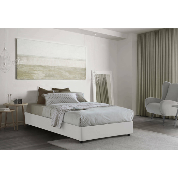 Letto piazza e mezza Asid, Letto contenitore con rivestimento in tessuto, 100% Made in Italy, Apertura frontale, adatto per materasso Cm 120x190, Bianco