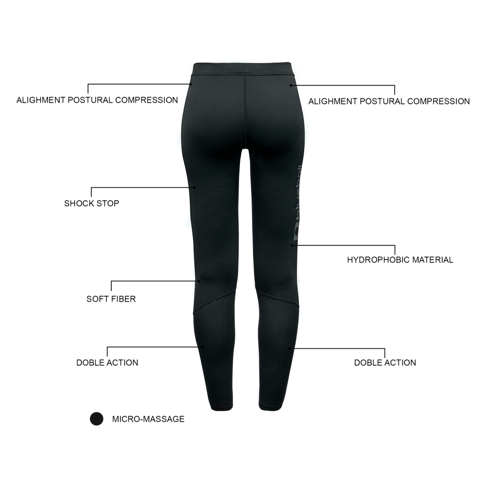 LEGGINGS DE COMPRESIÓN RUNNING PARA MUJER LARGO ENTERO BLUEBALL EN NEGRO