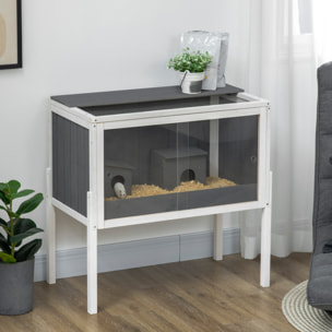 Jaula para Hámster de Madera 82x45x81 cm Casa para Roedores con 2 Puertas de Acrílico Estante Extraíble 2 Casitas para Animales Pequeños Gris Oscuro