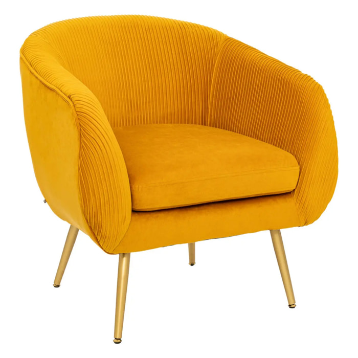 Fauteuil "Solaro" velours plissé jaune moutarde