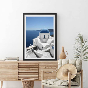 Poster dôme bleu santorin Affiche sous cadre noir
