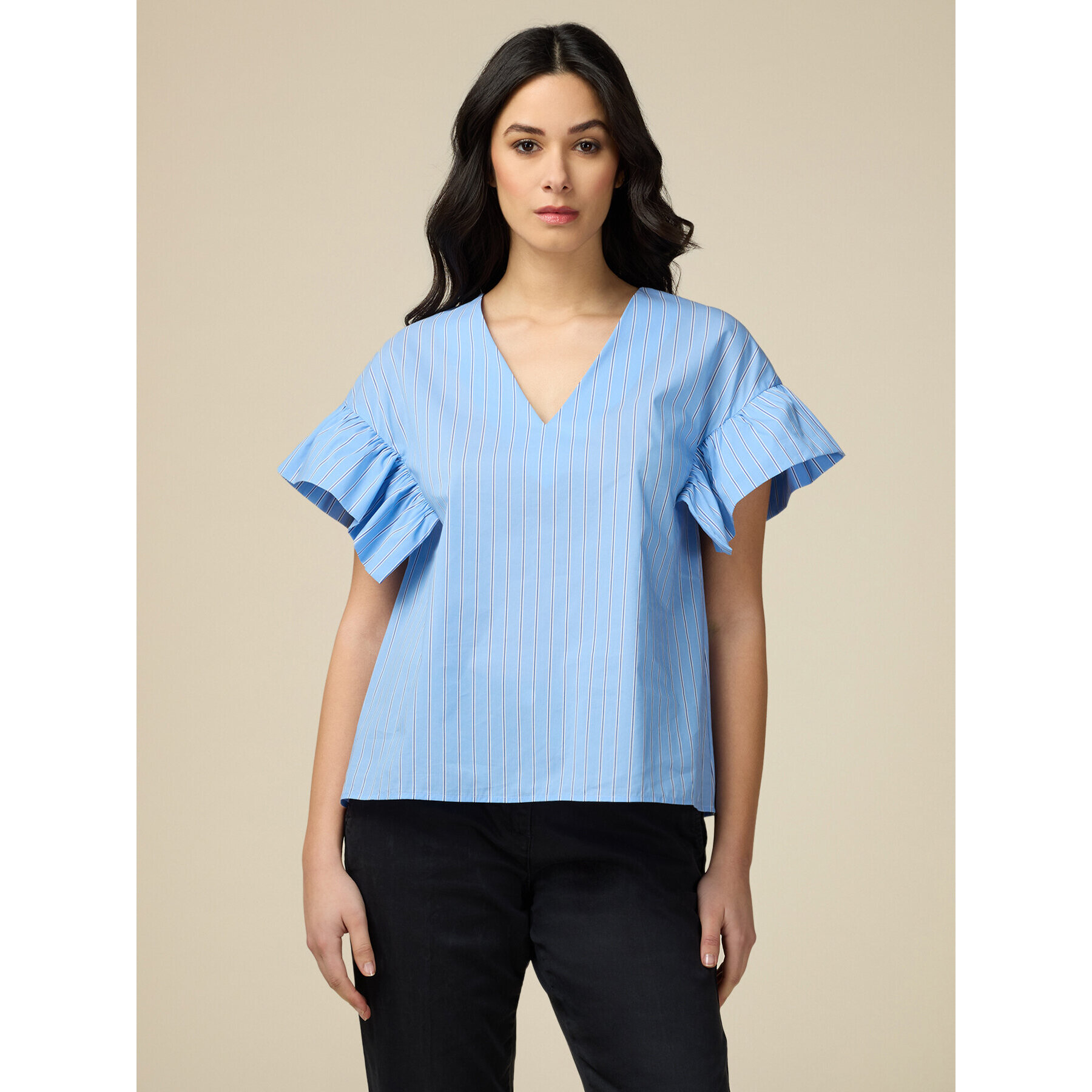 Oltre - Blusa in popeline a righe - Azzurro