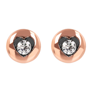 Orecchini a Bottone con Cuore e Punto Luce in Cubic Zirconia Placcati Oro Rosa 18kt