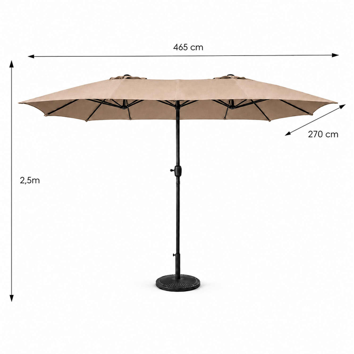 Parasol rectangulaire double 2,7x4,6m taupe CABIATE