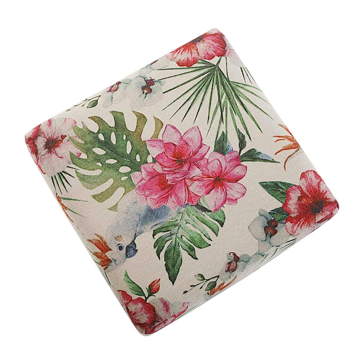 Pouf cube tropical motif perroquets, feuilles et fleurs 35x35x35cm BORNEO