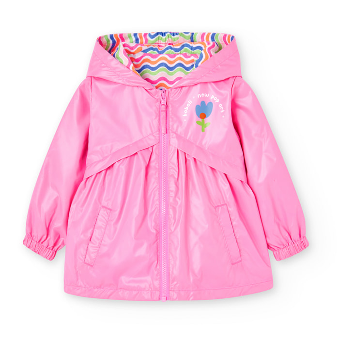 Parka reversible niÃ±a, capucha, estampada, rosa